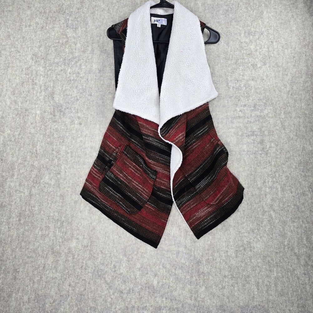 Jolt Striped Sherpa-Lined Open Front Vest Burgundy/Black Woven Medium